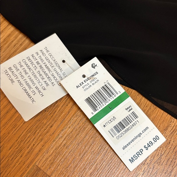 NWT Alex Evenings black sheer 3/4 split sleeve open cardigan. Size L. - Picture 11 of 17